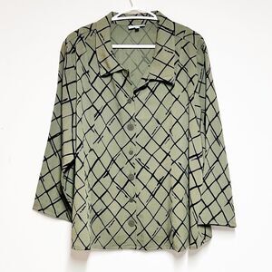 NWT Habitat 37722 Olive Black Button Front Swing Blouse Sz XL/XXL